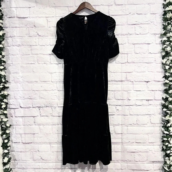 Who What Wear Black Velvet Dress Size Small Midi Short Sleeve Party Holiday - Picture 3 of 14